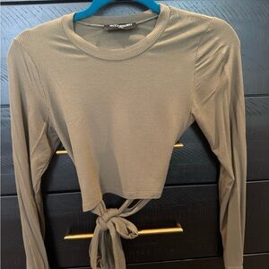 Kittenish Olive Green Tie-Front Top